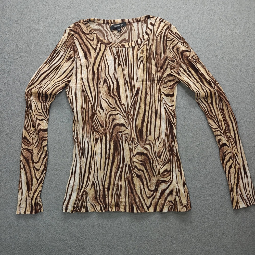 VTG Y2K Karen Kane Mesh Top Womens XL Forest Fairy Grunge Boho Indie Marble Wood